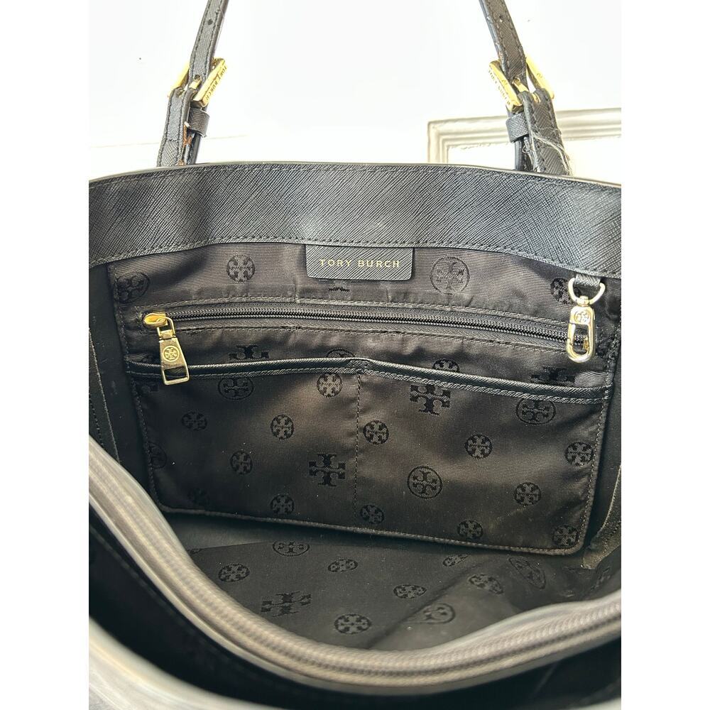 Tory Burch Emerson Black Tote Gold Hardware EUC w FLAWED STRAPS - Picture 8 of 16